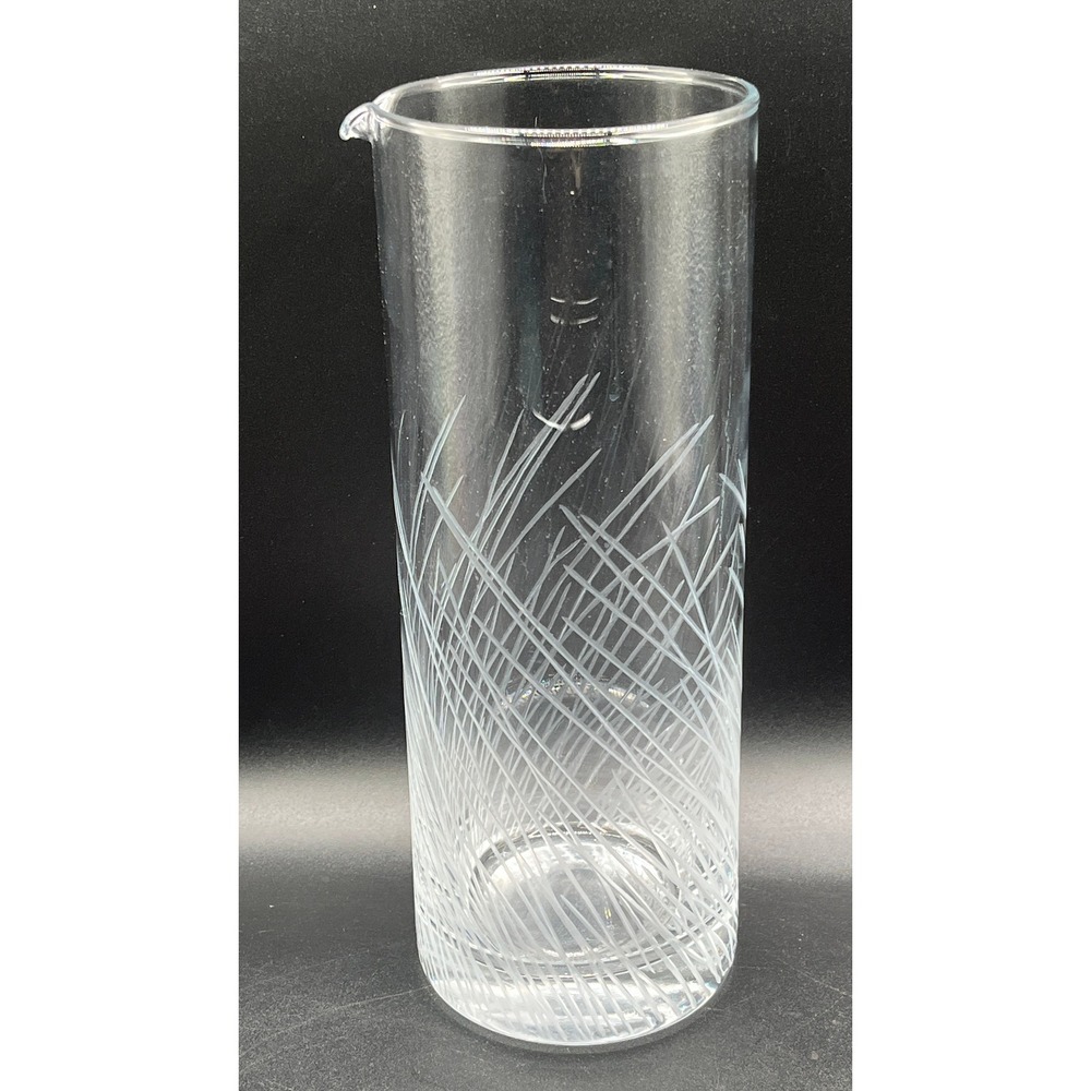 Vtg Sea‎ Grass Etched Clear Glass Mixing Pitcher Cocktail Martini Barware 9.5"